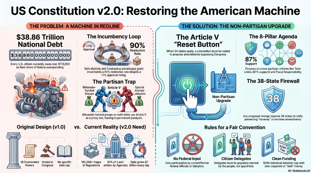 US Constitution v2 infographic showing the problem and non-partisan solution overview